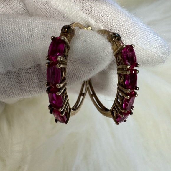925 SILVER GOLDTONE LAB CREATED RUBY EARRINGS - Picture 13 of 16